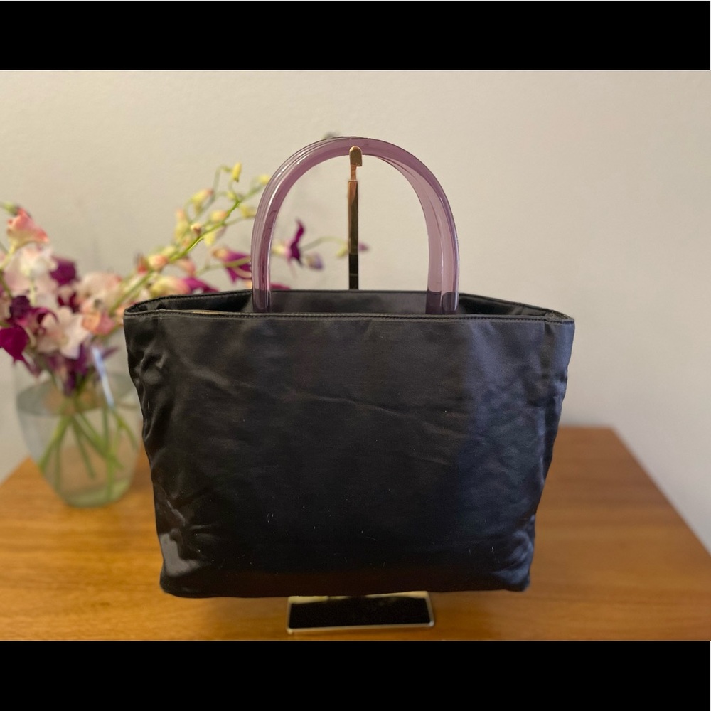 PRADA Black Vintage Satin Lucite Handle Bag 💯 AUTHENTIC